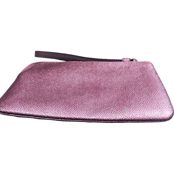 COACH Metallic Pink Textured Crossgrain Leather Corner Zip Wristlet - Picture 6 of 12